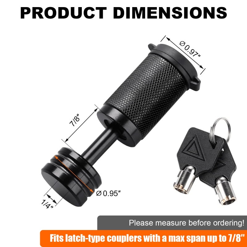 CZC AUTO Trailer Tongue Coupler Lock, Dia 1/4 Inch, 7/8 Inch Span Fits Latch-Type Coupler for Towing Boat Truck RV Car Trailer (2 Pack Keyed Alike) - Image 2